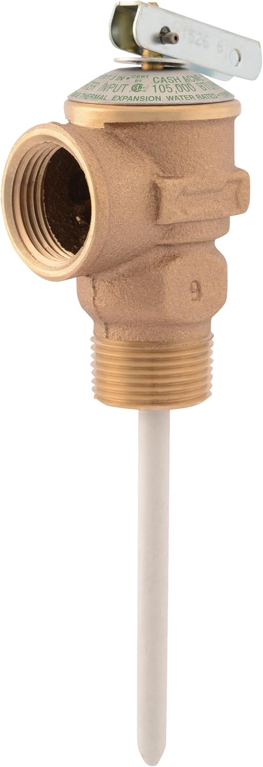 Cash Acme, 3/4 Inch NCLX-5 Temperature and Pressure Relief Valve, Push to Connect Brass Plumbing Fittings, Copper, CPVC Pipe, 150 PSI, 15836-0150