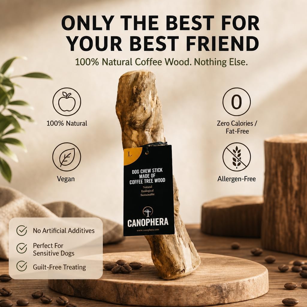Canophera, Coffee Wood Dog chew Sticks for Regular chewers - Size Large