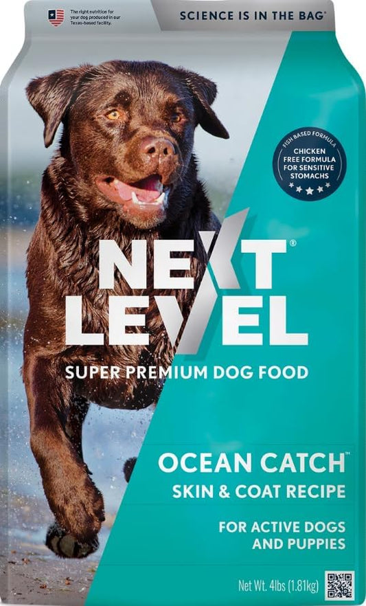 Next Level, Super Premium Dog Food – Ocean Catch – Dry Kibble for Adult Dogs of All Breeds – 24% Protein, Fish with Gluten Free Grains (4 Pound)