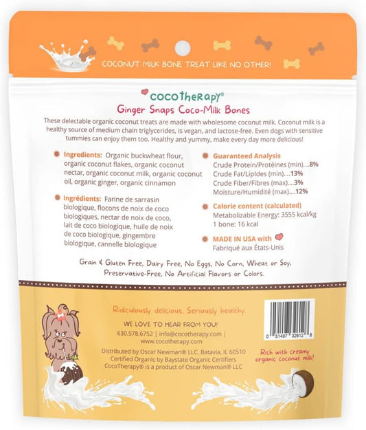 CocoTherapy, Coco-Milk Bones Dog Treat (Ginger Snaps) 6 Oz.