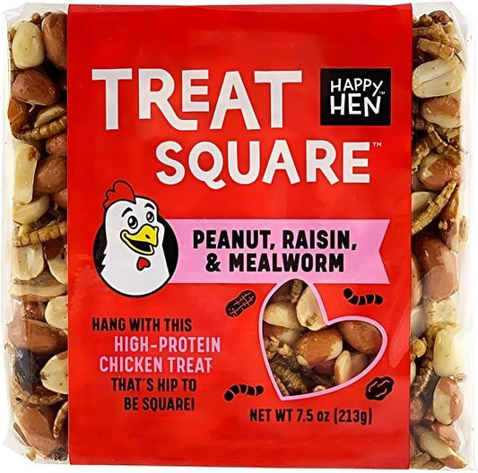 Happy Hen, (Case of 6) Treats 7.5 oz. Square-Mealworm and Peanut, 4.25" by 4.25" by 1.25"