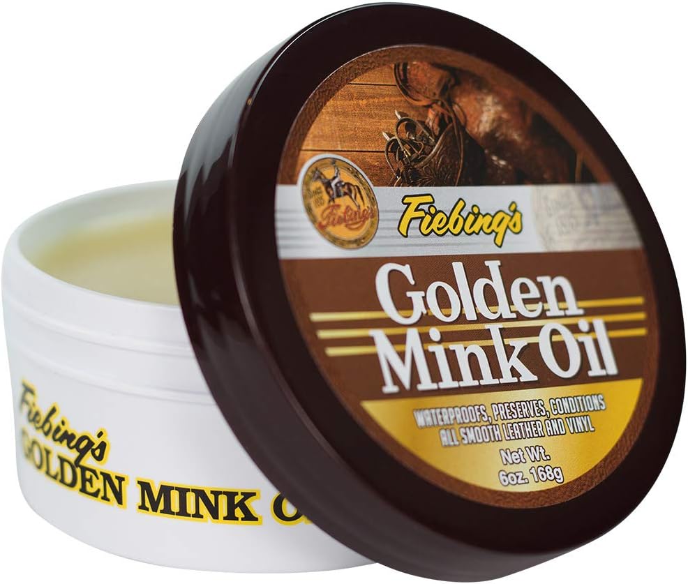 Fiebing's, Golden Mink Oil for Leather Boots (6 oz) - Leather Cleaner & Conditioner - Waterproof, Preserve, Soften All Smooth Leathercraft & Vinyl - Prevents Salt Stains - Use On Couch, Shoe, Purse