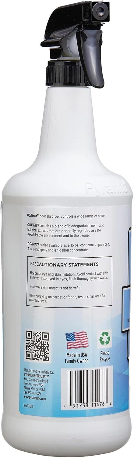 Pyranha, Odaway Ready-to-Use Odor Eliminator Spray – Broad Spectrum Scent Neutralizer for Home, Kennel, Car, Bathroom & Gear, Quart