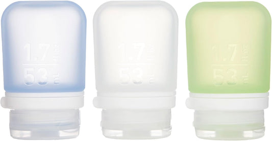 humangear, GoToob+ 3-Pack (Small) | Refillable Silicone Travel Bottle | Locking Lid | Food-Safe Material, Clear/Green/Blue, Small (1.7 fl.oz; 53ml)