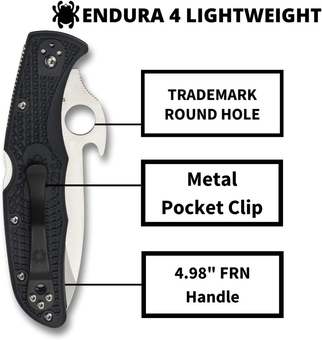 Spyderco, Endura 4 Signature Knife with 3.80" VG-10 Steel Blade with Emerson Opener and FRN Handle - PlainEdge - C10PGYW