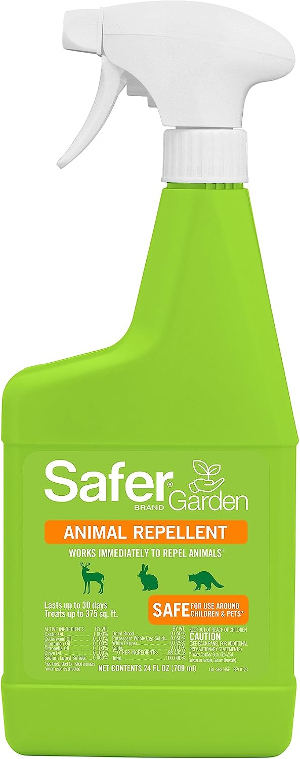 Safer, Garden Animal Repellent Ready-to-Use Spray – Dual-Action Formula Repels Birds, Cats, Deer, Dogs, Groundhogs, Rabbits, Raccoons, Skunks & Squirrels – Protects up to 375 Sq Ft - SG3145, 24 fl oz