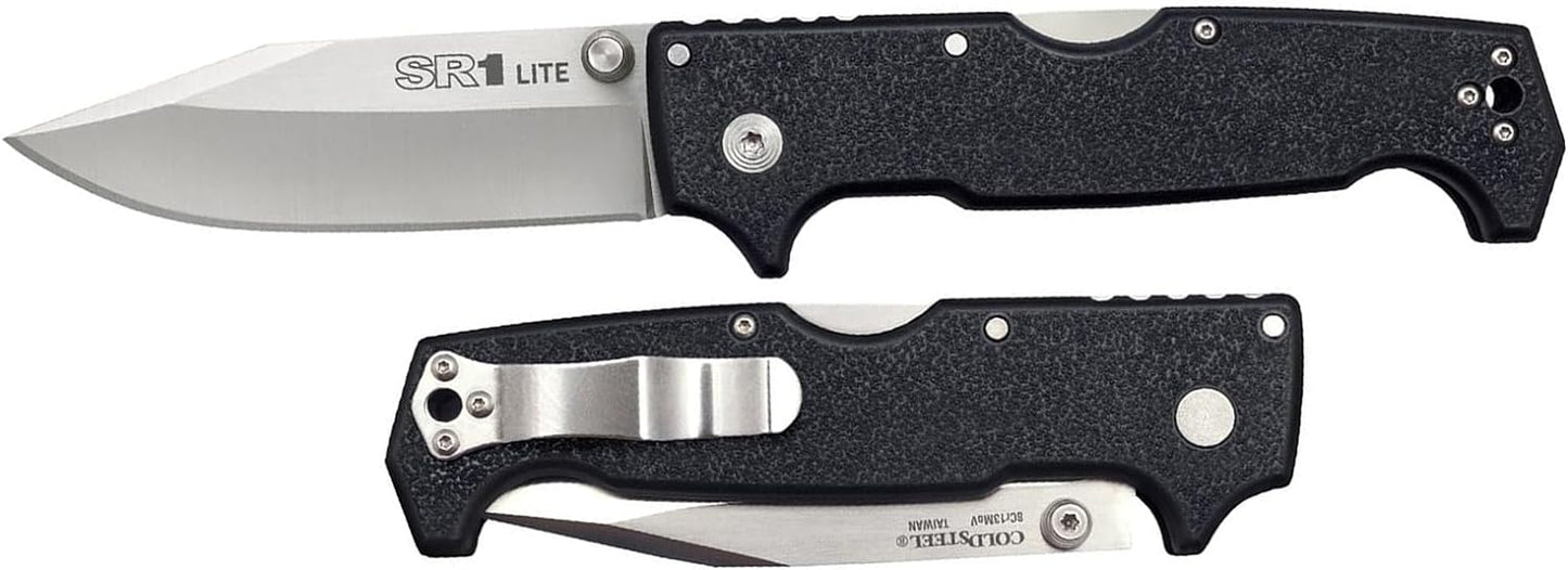 Cold Steel, SR1 Lite 8Cr14MoV Steel 4" Blade Griv-Ex Handle Tactical Self-Defense Folding Knife with Tri-Ad Locking Mechanism, Pocket/Belt Clip