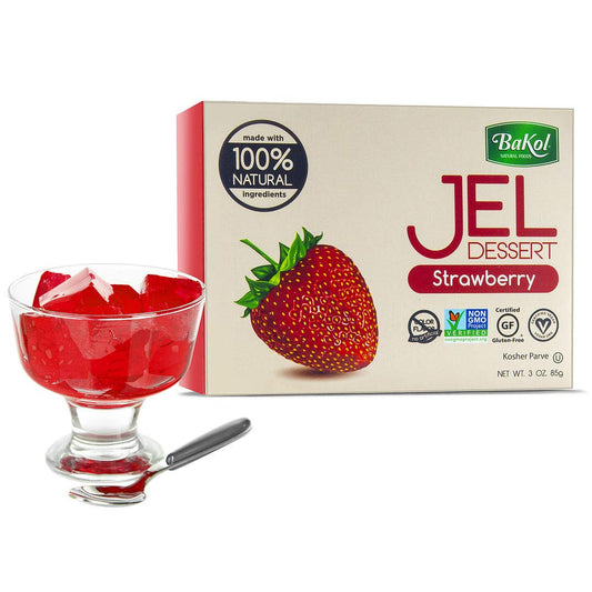 Bakol, Jel Dessert - All Natural Vegan Dessert Mix - Kosher - Halal - No Artificial Sweeteners Flavors or Colors - Strawberry Flavor (PACK OF 12)