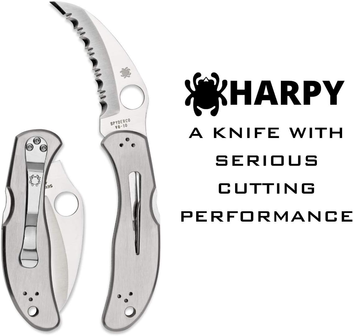 Spyderco, Harpy Folding Utility Knife with 2.75" Hawkbill VG-10 Steel Blade and Durable Stainless Steel Handle - SpyderEdge - C08S