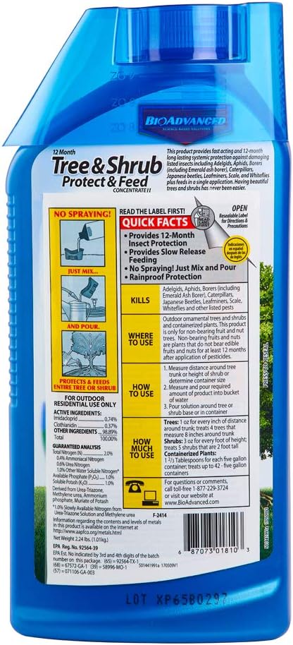 BioAdvanced, 12 Month Tree and Shrub Protect and Feed II, Concentrate, 32 Oz, Outdoor Insect Killer