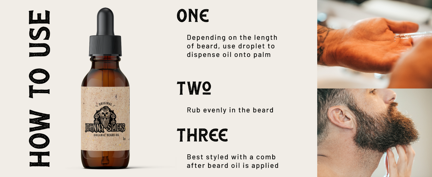 Johnny Slicks, Organic Beard Oil | Moisturize, Soften, Promote Hair Growth, Reduce Itch (US Made, Veteran Owned Handcrafted with Clean Ingredients), Rugged