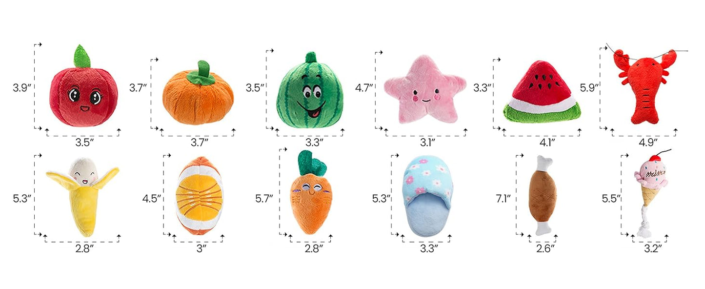Nocciola, Dog Squeaky Toys, Plush Small Dog Toys for Dogs, Stuffed with Squeakers,12 pcs Puppy Toys with a Carrying Bag for Small Medium Size