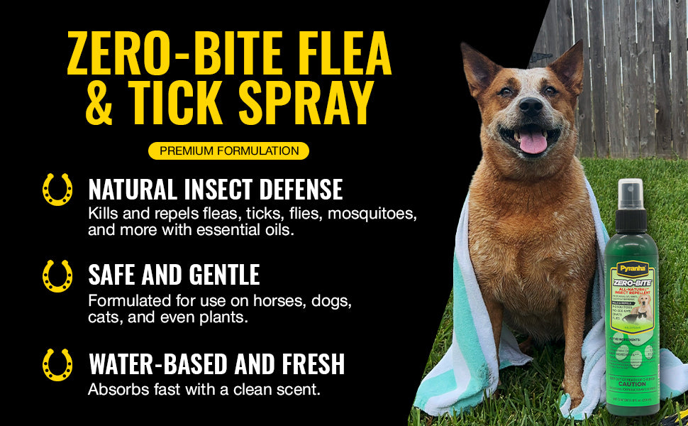 PYRANHA, Zero-Bite All Natural Fly Spray - Ready to Use Water Based Repellent for Horses, Dogs, Cats, Ferrets, Caged Pets, Livestock | Repels Flies, Gnats, Mosquitoes, No-See-UMS