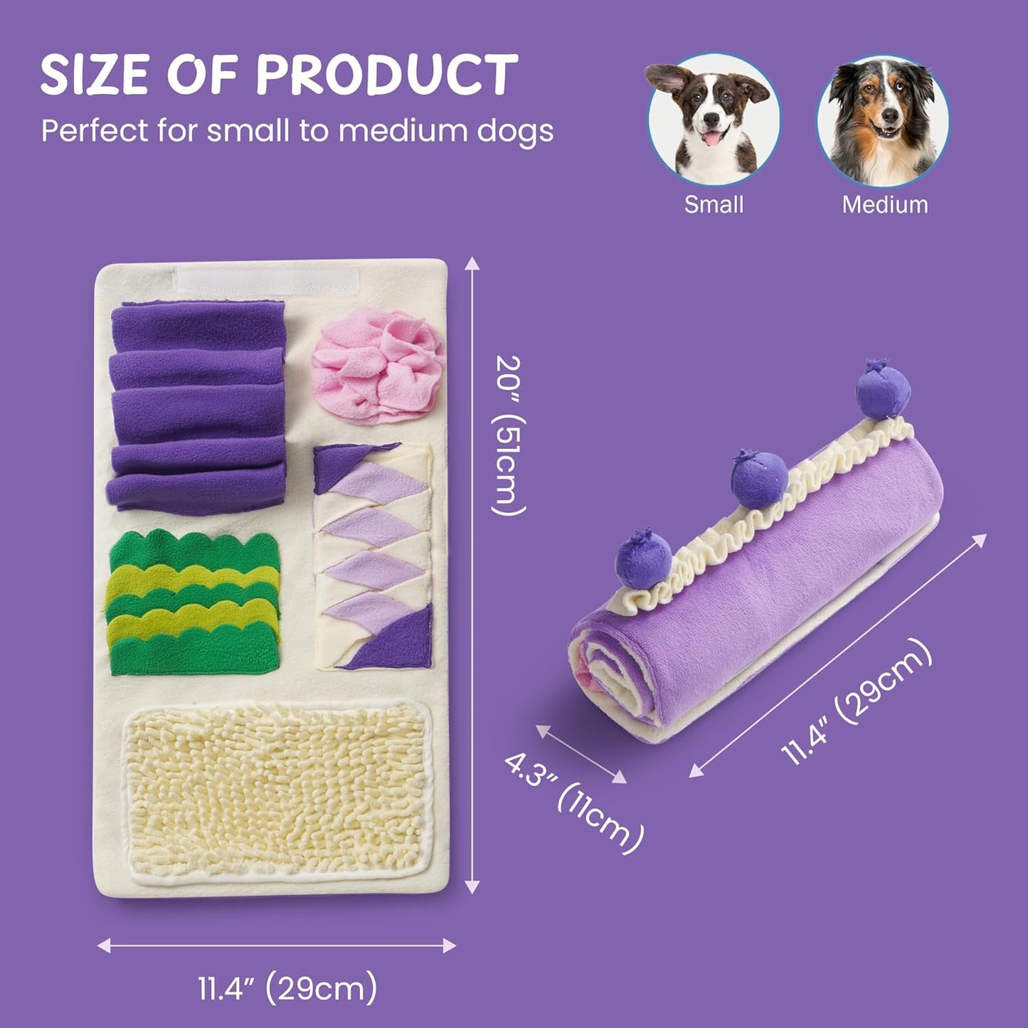 Nocciola, Dog Snuffle Toy, Blueberry Cake Snuffle Mat for Puppies Puzzle Puppy Toy with Crinkle, Hide and Seek Interactive Enrichment Toys for Small Medium Dogs, Dog Gift Birthday Cake Toy
