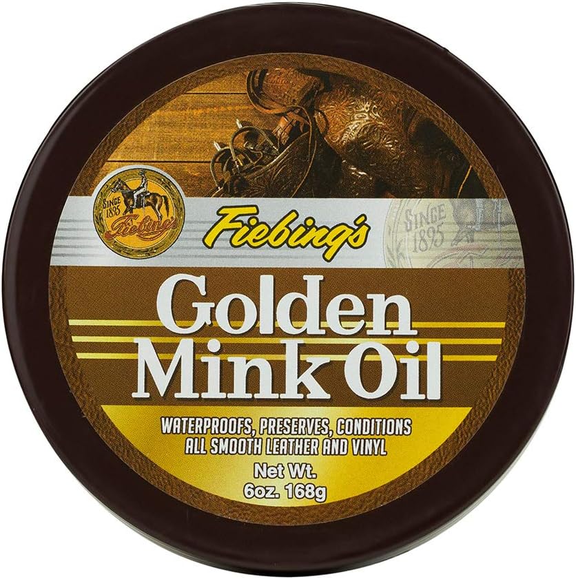 Fiebing's, Golden Mink Oil for Leather Boots (6 oz) - Leather Cleaner & Conditioner - Waterproof, Preserve, Soften All Smooth Leathercraft & Vinyl - Prevents Salt Stains - Use On Couch, Shoe, Purse