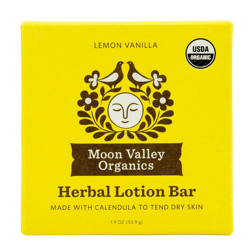 Moon Valley Organics, Herbal Lotion Bar in Lemon Vanilla, Moon Melt Bar, Calendula and Comfrey, Beeswax, Heal and Restore Chapped Skin, Soothing