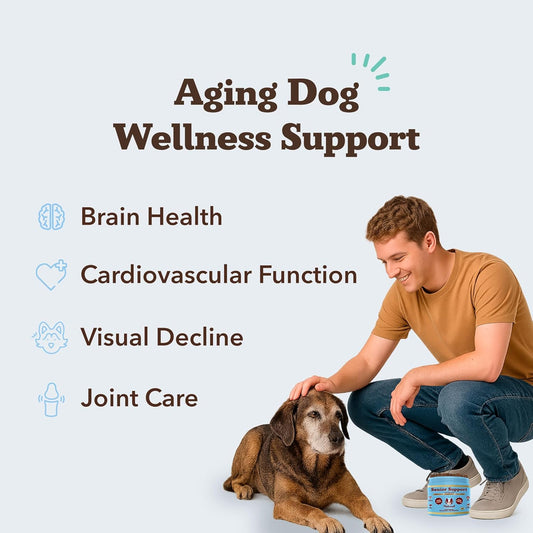 Natural Dog Company, Senior Dog Vitamins Chew for Brain, Heart & Eye Health - Cognitive Support, Vision Clarity & Cardiovascular Function with Omega-3s, Lion’s Mane Senior Dog Supplements, 90 cnt