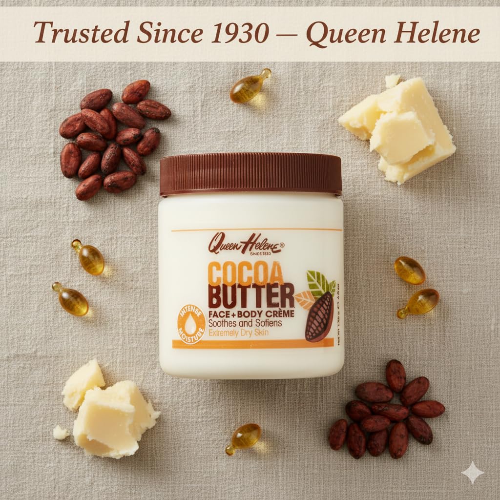Queen Helene, Cocoa Butter Creme – Extra Rich Moisturizing Cream that Softens, Nourishes & Restores Dry Skin Comfort | 15 oz | Pack of 4