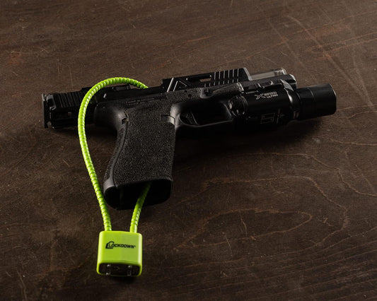 Lockdown, 15 Inch Cable Gun Lock with Non-Marring, California DOJ Approved Design and Keyed Padlock for Secured Storage of Rifles, Pistols or Shotguns, Green