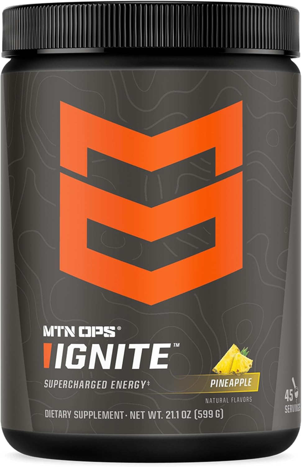 MTN OPS, Ignite Sugar Free Energy Drink Powder with 200mg Caffeine, Nootropic Blend for Energy, Focus & Endurance, L Arginine & L Citrulline Pre Workout, 45 Servings, Pineapple