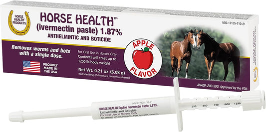 Horse Health, (ivermectin paste) 1.87%, Equine Dewormer, up to 1,250 lbs 0.21 Ounces