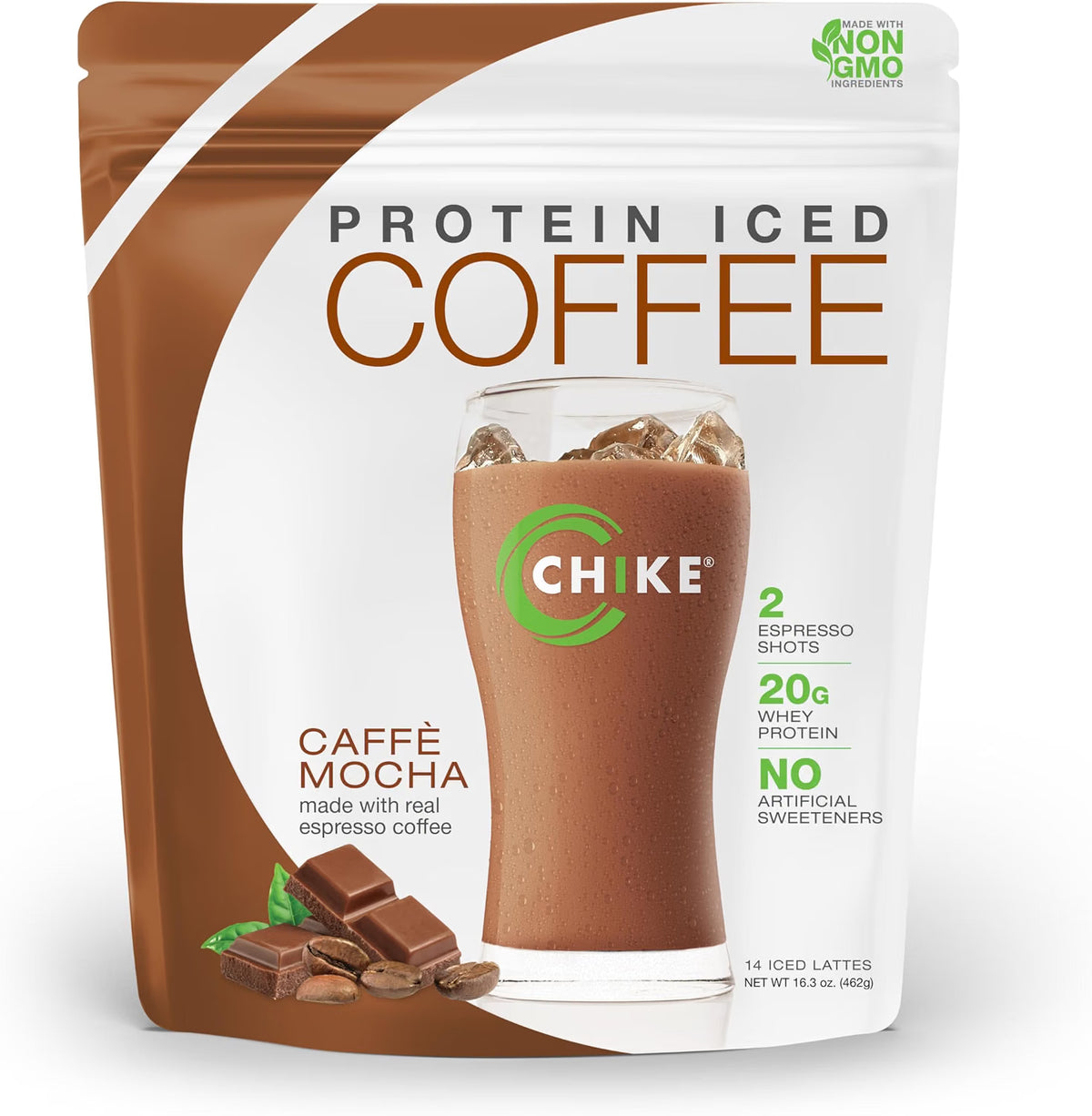 CHIKE, Natural Caffe Mocha High Protein Iced Coffee, 20 G Protein, 2 Shots Espresso, Non-GMO, Keto Friendly and Gluten Free, 14 Servings (16.3 Ounce)