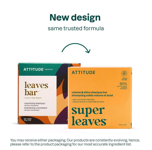 ATTITUDE, Volume & Shine Shampoo Bar, Natural Origin, for Thin and Flat Hair, Soy Protein & Red Clay, EWG Verified & Clean Ingredients, Vegan, Orange Blossom & Eucalyptus, 4 Oz
