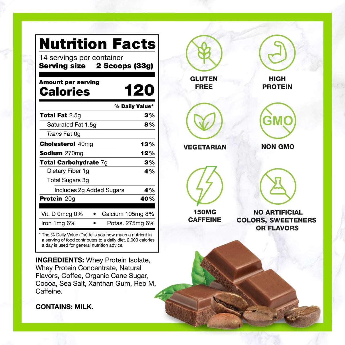 CHIKE, Natural Caffe Mocha High Protein Iced Coffee, 20 G Protein, 2 Shots Espresso, Non-GMO, Keto Friendly and Gluten Free, 14 Servings (16.3 Ounce)