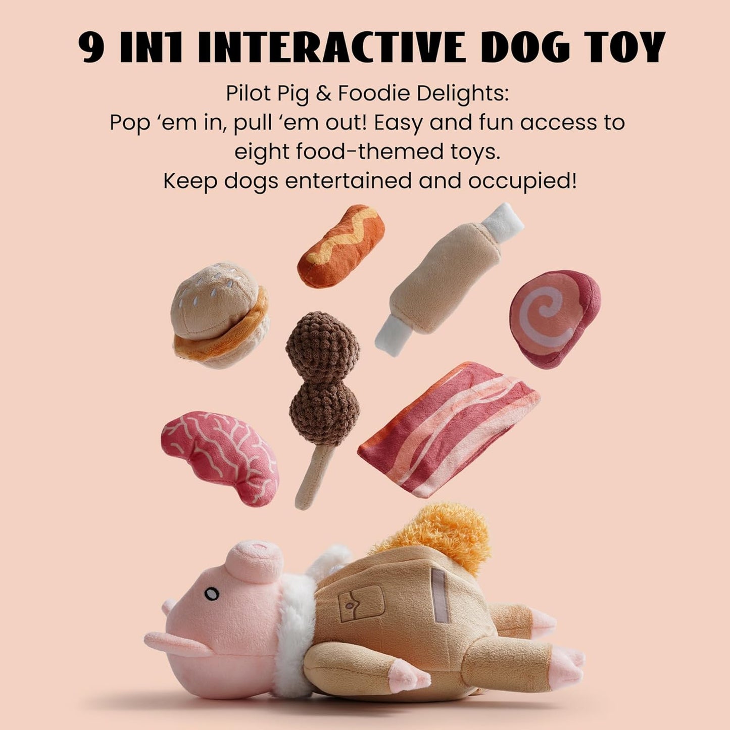 Nocciola, Stuffed Pig Dog Toys: Hide and Seek Funny Squeaky Crinkle Plush Dog Chew Toys for Small Medium Breed, Cognitive Training Pet Enrichment Gifts Supplies