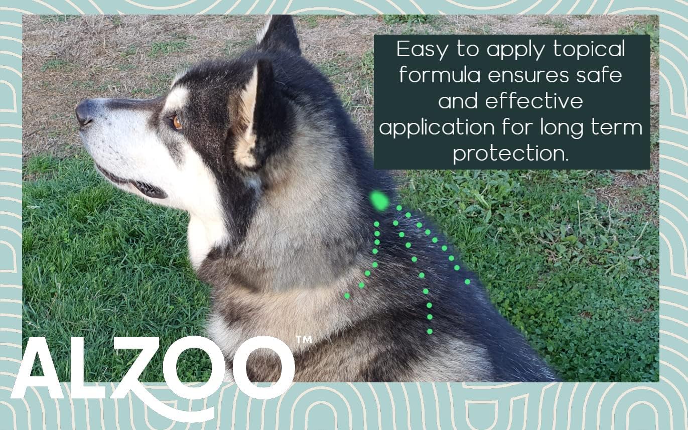 ALZOO, Plant Based Flea & Tick Squeeze-On for Dogs, Helps Repel Fleas, Ticks & Mosquitos, Up to 3-Months Protection, Plant-Based Active Ingredients, Water-Resistant, 3 EZ-On Applicators Per Pack