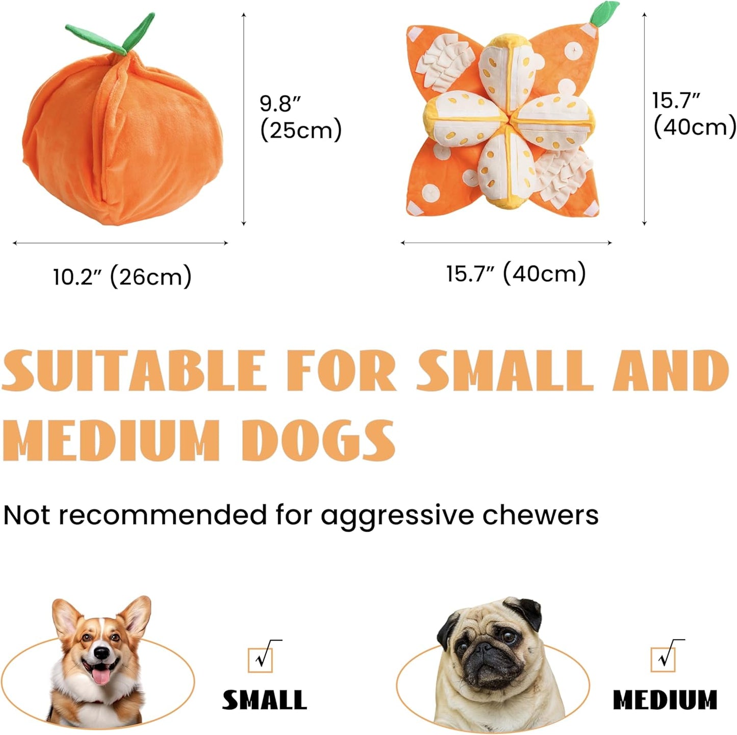 Nocciola, Hide and Seek Plush Dog Toys, Orange Tangerine Interactive Dog Toy for Small Dogs, Puppy Squeaky Toy with Crinkle Papers, Puzzle Toy for Boredom, Nose work Pet Toy for Small Medium Dogs