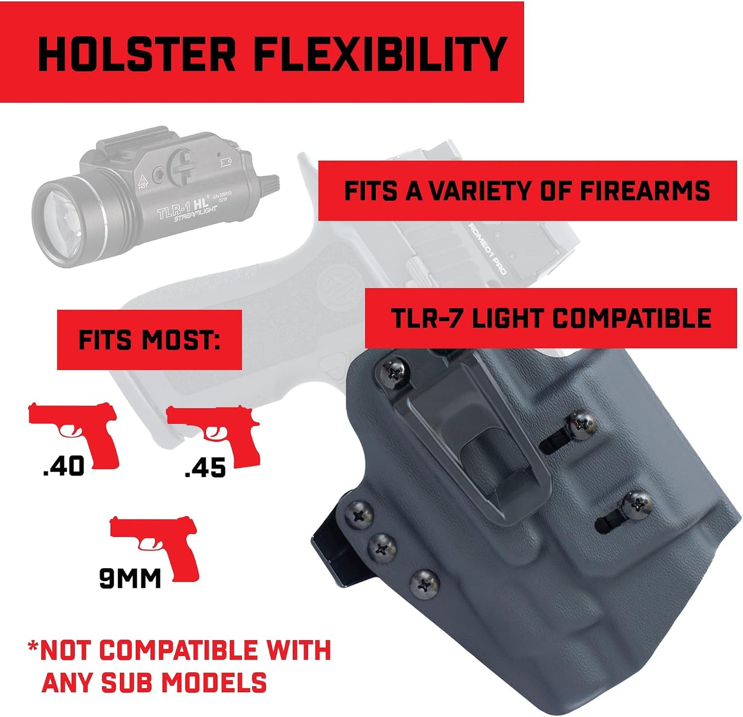 Crucial Concealment® , Universal Ambidextrous Light Holster | Concealment Holster with Light | Adjustable Retention | IWB Holster Clip