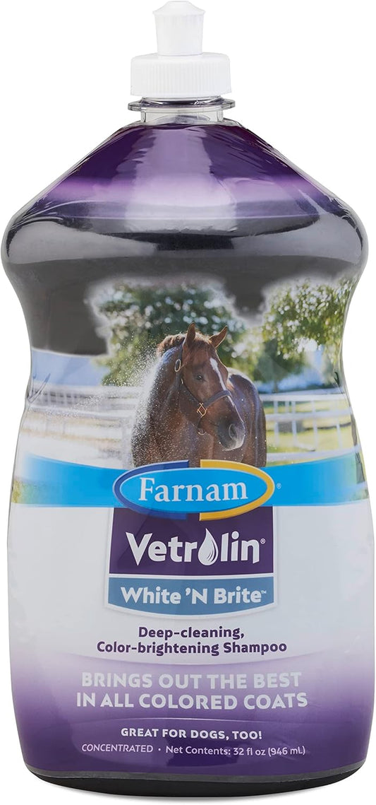 Farnam, Vetrolin White ’N Brite Shampoo, Deep Cleaning and Color Brightening Shampoo for Horses and Dogs. 32 ounces