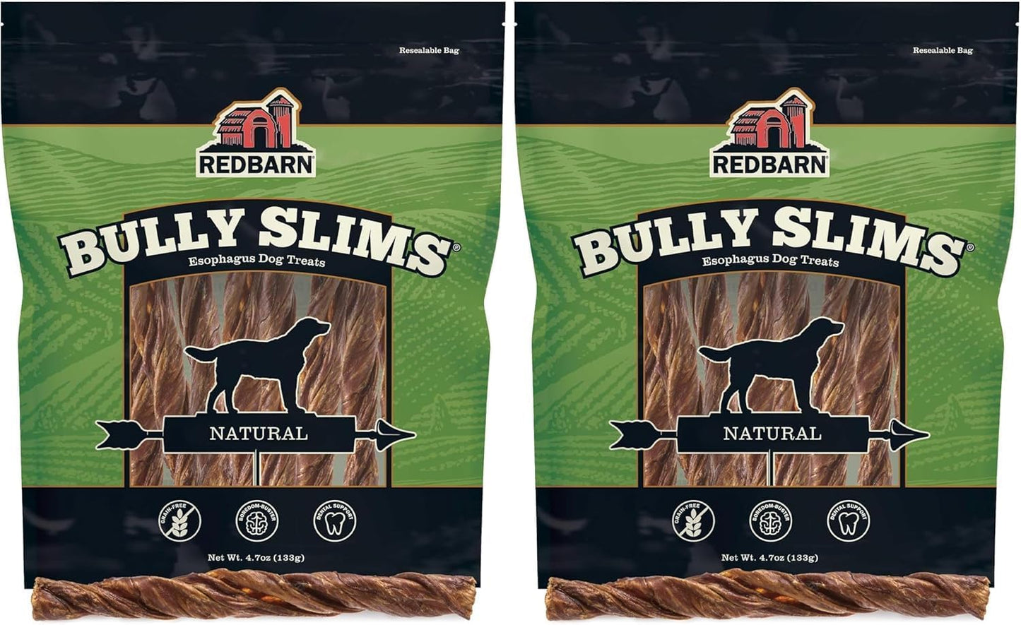 Redbarn, Bully Slims Esophagus Dog Treats – Single Protein Made with 100% Natural Beef Esophagus, Slow-Roasted for Maximum Flavor – No Rawhide, Highly Digestible Chew, Gluten-Free - 9.4 oz (Pack of 2)