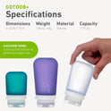 humangear, GoToob+ 3-Pack (Small) | Refillable Silicone Travel Bottle | Locking Lid | Food-Safe Material, Clear/Green/Blue, Small (1.7 fl.oz; 53ml)