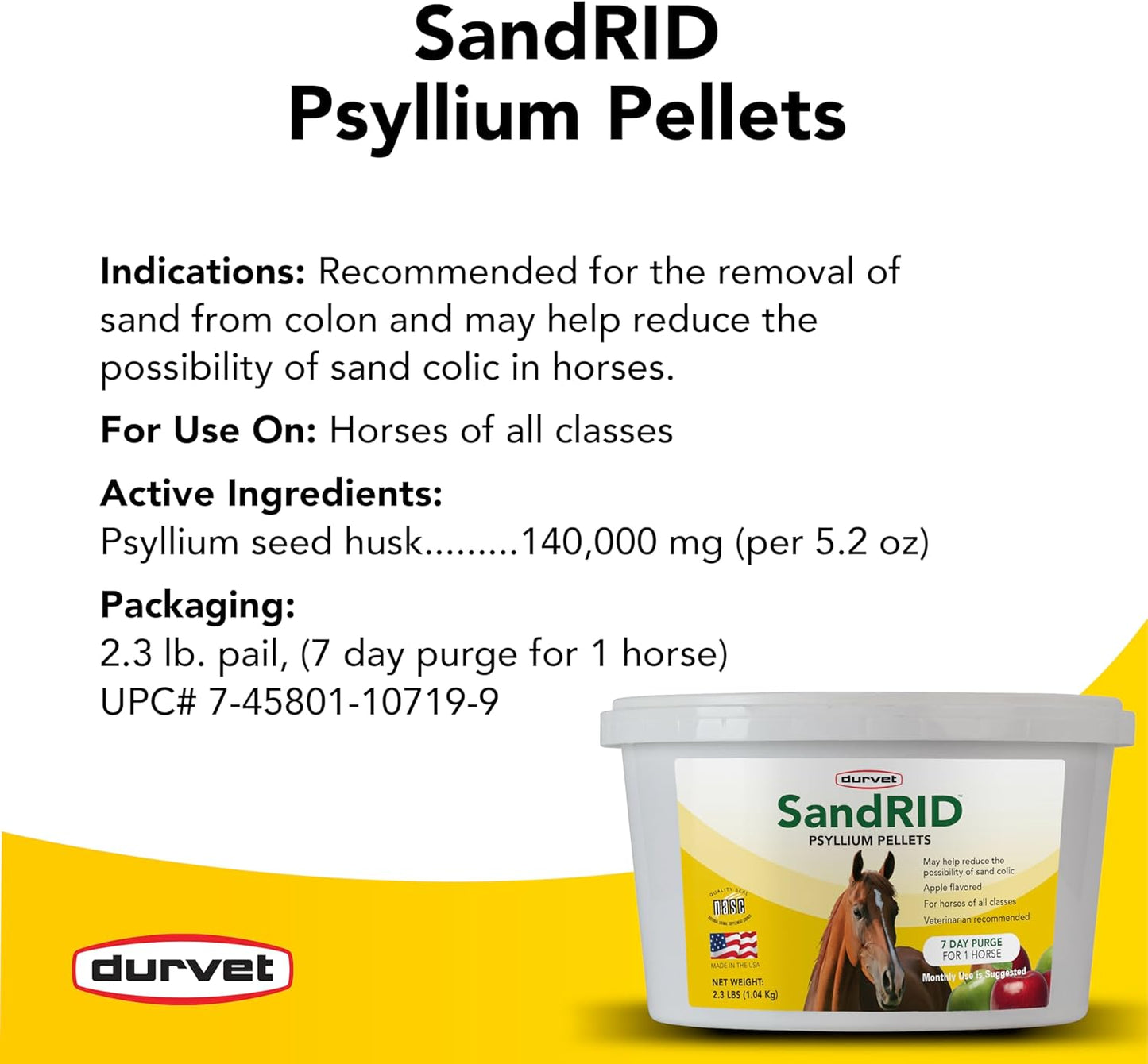Durvet, Equine 699696 Sandrid Psyllium Pellets Value Pack for Equine, 2.3 lb