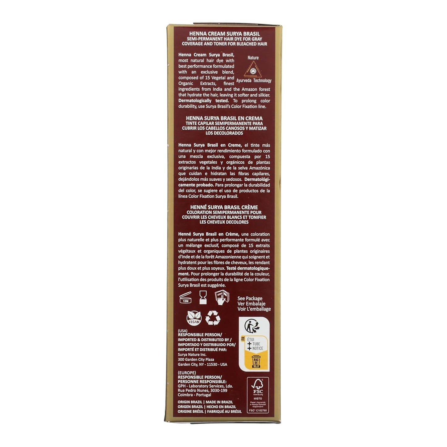 Surya Brasil, Henna Cream Dark Brown - 96% Natural Ingredients, Vegan, Cruelty-Free, Eco-Friendly, Semi-Permanent Hair Color, Deep Hydration & Shine, 2.37 oz