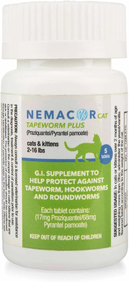 Nemacor, Cat Tapeworm Plus, Cats 2-16 lbs., Vanilla/Yeast, 5 Tablets