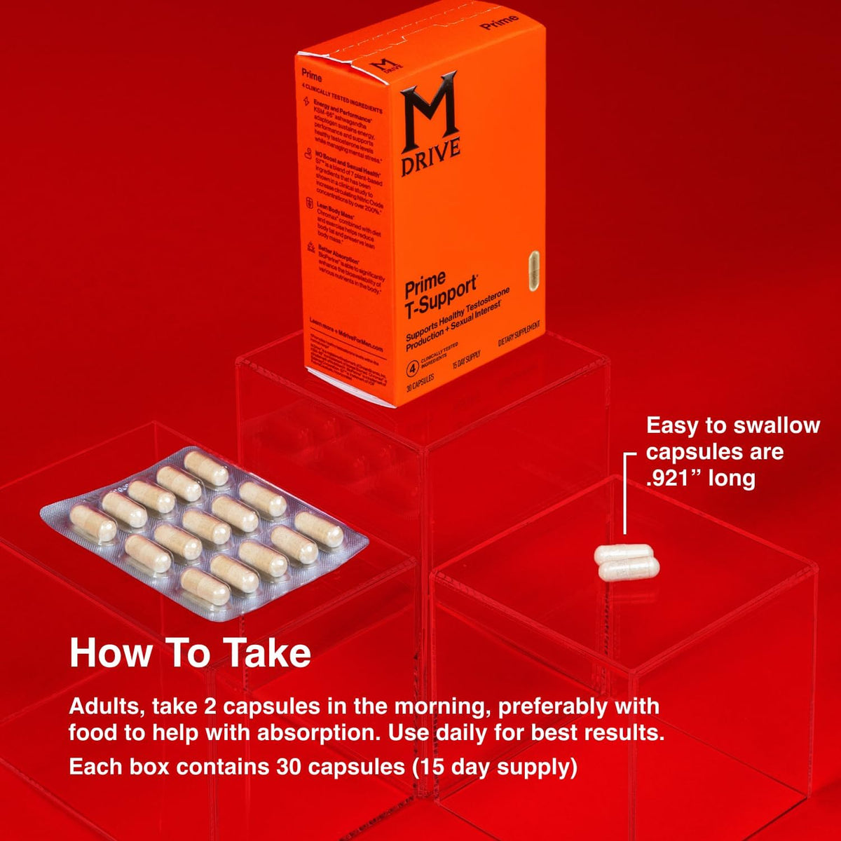 Mdrive, Prime - Men's T-Support Supplement, Max Energy, Focus & Lean Muscle, KSM-66 Ashwagandha, S7 Nitric Oxide Booster, Bioperine and DHEA,15 Servings, 30 Count
