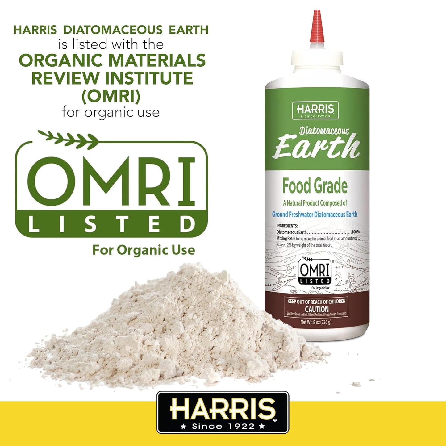 HARRIS, Diatomaceous Earth Food Grade, Half Pound with Easy Application Puffer Tip