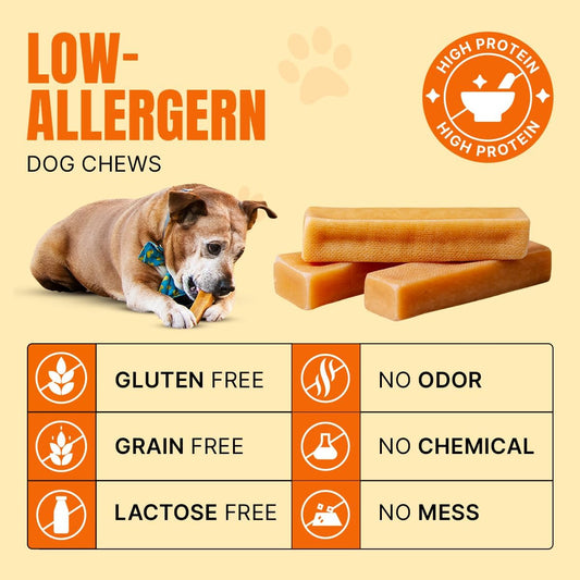 Tibetan Yak Cheese Dog Chew, Sticks (2 Medium Chews) - Natural, Handmade, Long-Lasting, Easy to Digest, Ideal for Medium Dogs and Aggressive Chewers, Rawhide, Grain and Gluten Free, Keeps Dogs Busy