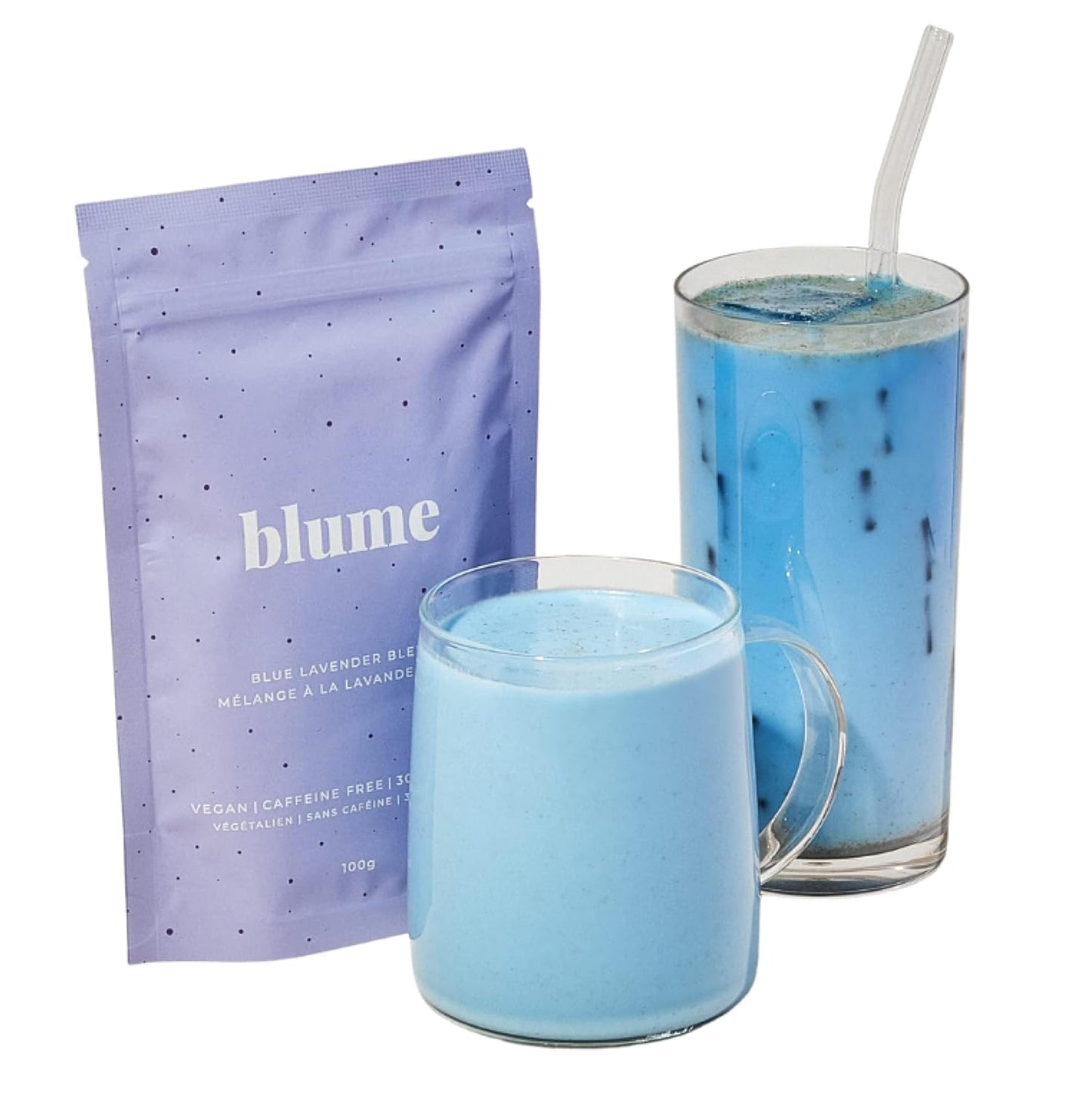 Blume, Blue Lavender Latte - Calming Lavender Powder for Drinks- Lavender Milk Tea Drink Mix with Blue Spirulina and Coconut Milk - 30 Servings