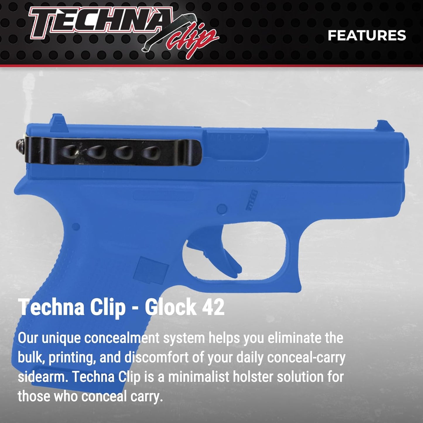 Techna Clip, Concealment System for Glock Models - Durable High-Carbon Spring Steel Gun Clip w/Teflon Coat 1500 - Ambi, Easy-to-Install Gun Holster Clip (Black)