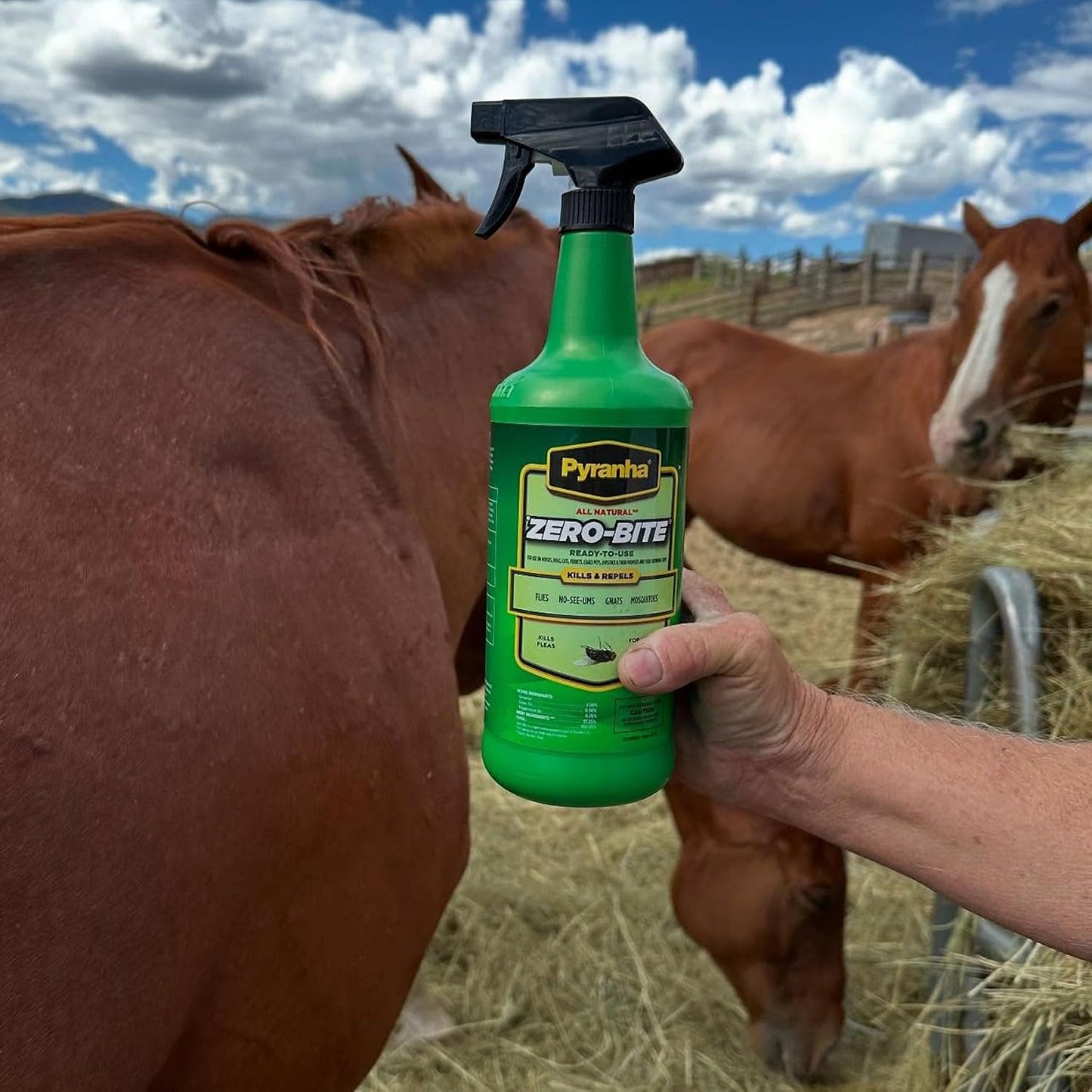 PYRANHA, Zero-Bite All Natural Fly Spray - Ready to Use Water Based Repellent for Horses, Dogs, Cats, Ferrets, Caged Pets, Livestock | Repels Flies, Gnats, Mosquitoes, No-See-UMS