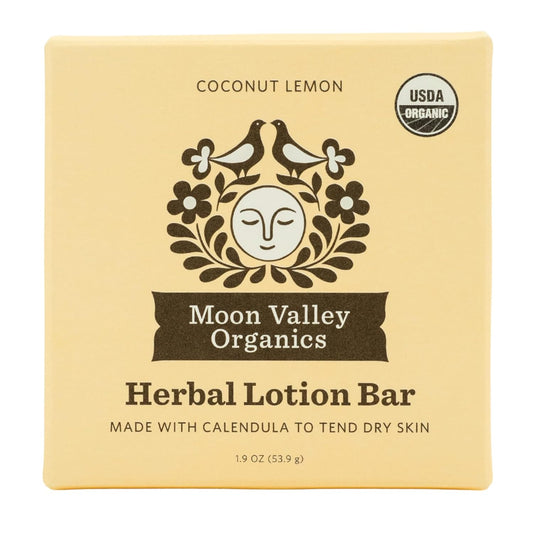 Moon Valley Organics, Herbal Lotion Bar in Coconut Lemon, Moon Melt Bar, Calendula and Comfrey, Beeswax, Heal and Restore Chapped Skin, Soothing