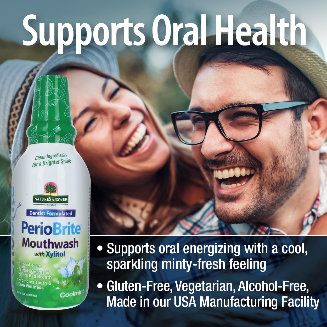 Nature's Answer, Periobrite Cool Mint All-Natural Mouthwash | Promotes Healthy Teeth & Gums | Fights Bad Breath | Fluoride-Free, Alcohol-Free & Gluten-Free | No Artificial Preservatives 16oz (2 Pack)