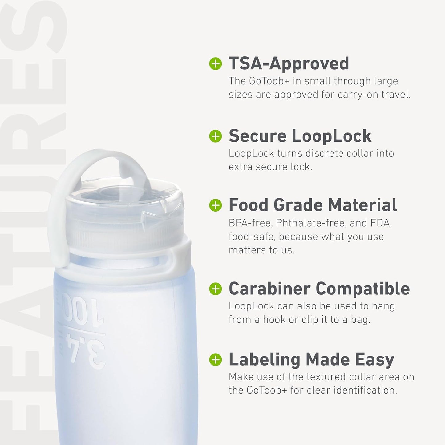 humangear, GoToob+ 3-Pack (Small) | Refillable Silicone Travel Bottle | Locking Lid | Food-Safe Material, Clear/Green/Blue, Small (1.7 fl.oz; 53ml)