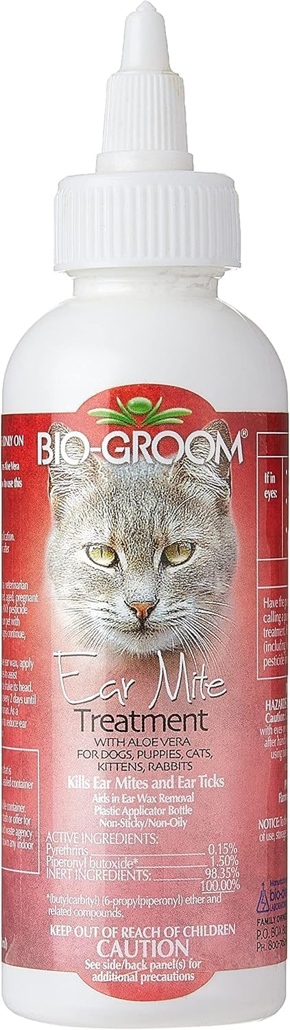 Bio-Groom, Ear Mite Treatment - Dog Ear Infection Treatment, Cruelty-Free, Made in USA, Dog Ear Drops, Gentle Wax Remover, Ear Cleaner for Dogs and Cats - 4 fl oz 1-Pack