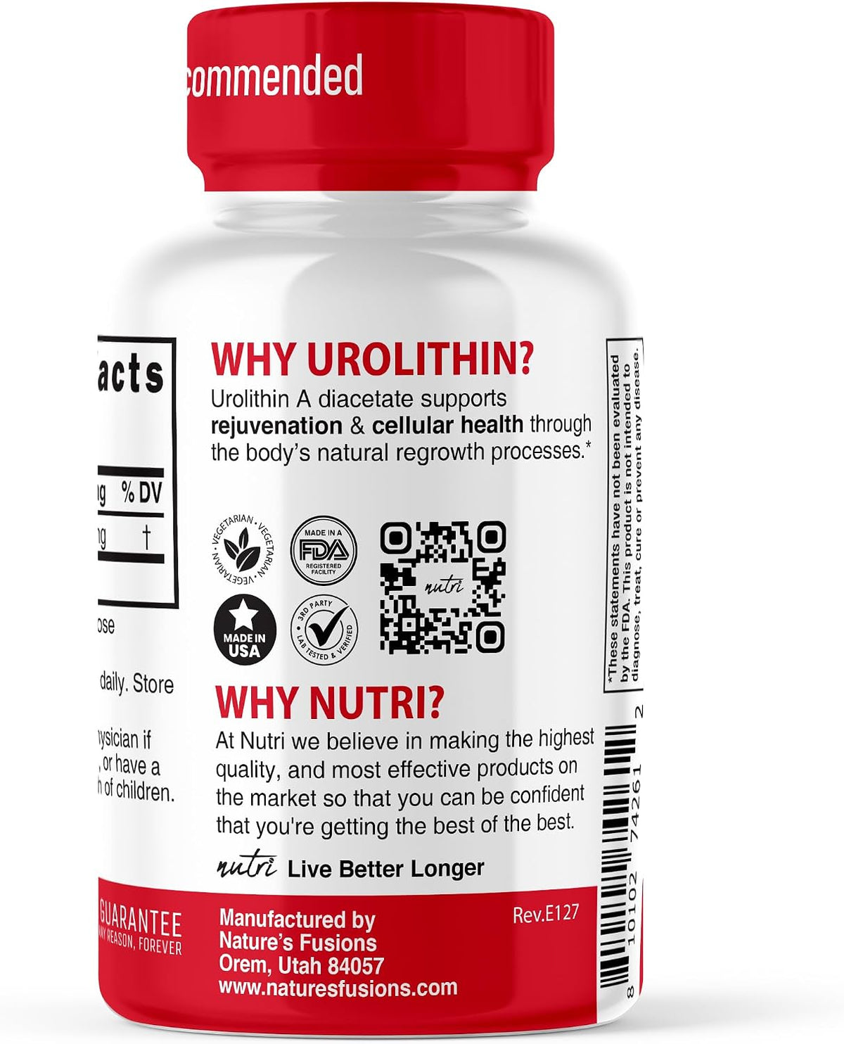 Nutri, Urolithin A Diacetate 500mg - Cellular Energy - 30 Caps