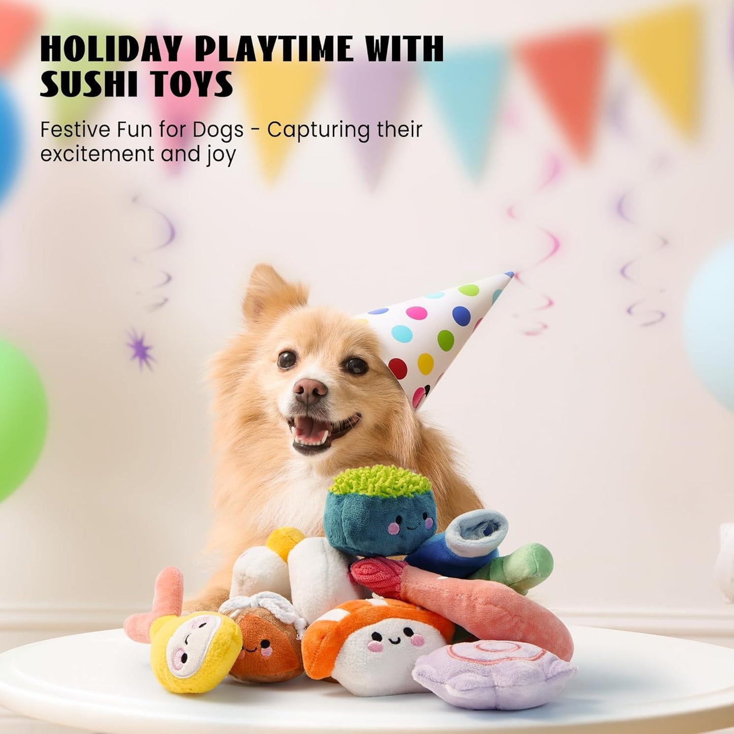 Nocciola, 10 PC Sushi Squeaky Small Dog Toys, Cute Stuffed Puppy Toys with Bag, Plush Dog Squeaky Toy for Small Medium to Keep Them Busy